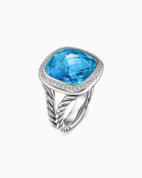 Womens Albion® Ring in Sterling Silver with Blue Topaz and Diamonds, 15mm