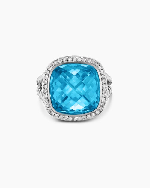 Womens Albion® Ring in Sterling Silver with Blue Topaz and Diamonds, 15mm