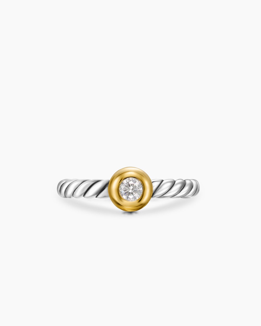 Womens Petite Cable Ring in Sterling Silver with 14ct Yellow Gold and Centre Diamond, 2.8mm