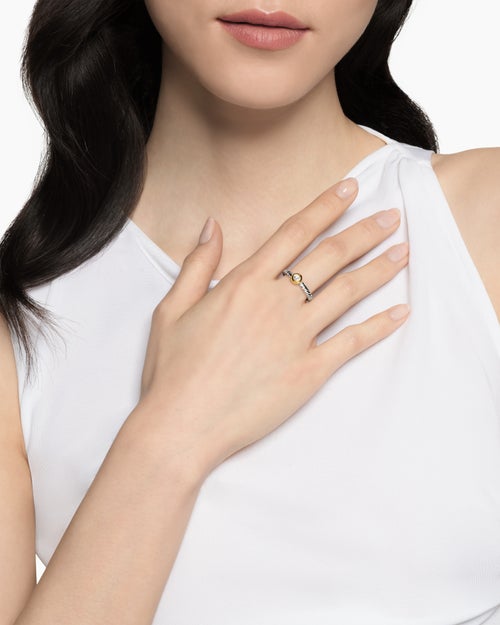 Womens Petite Cable Ring in Sterling Silver with 14K Yellow Gold and Center Diamond, 2.8mm