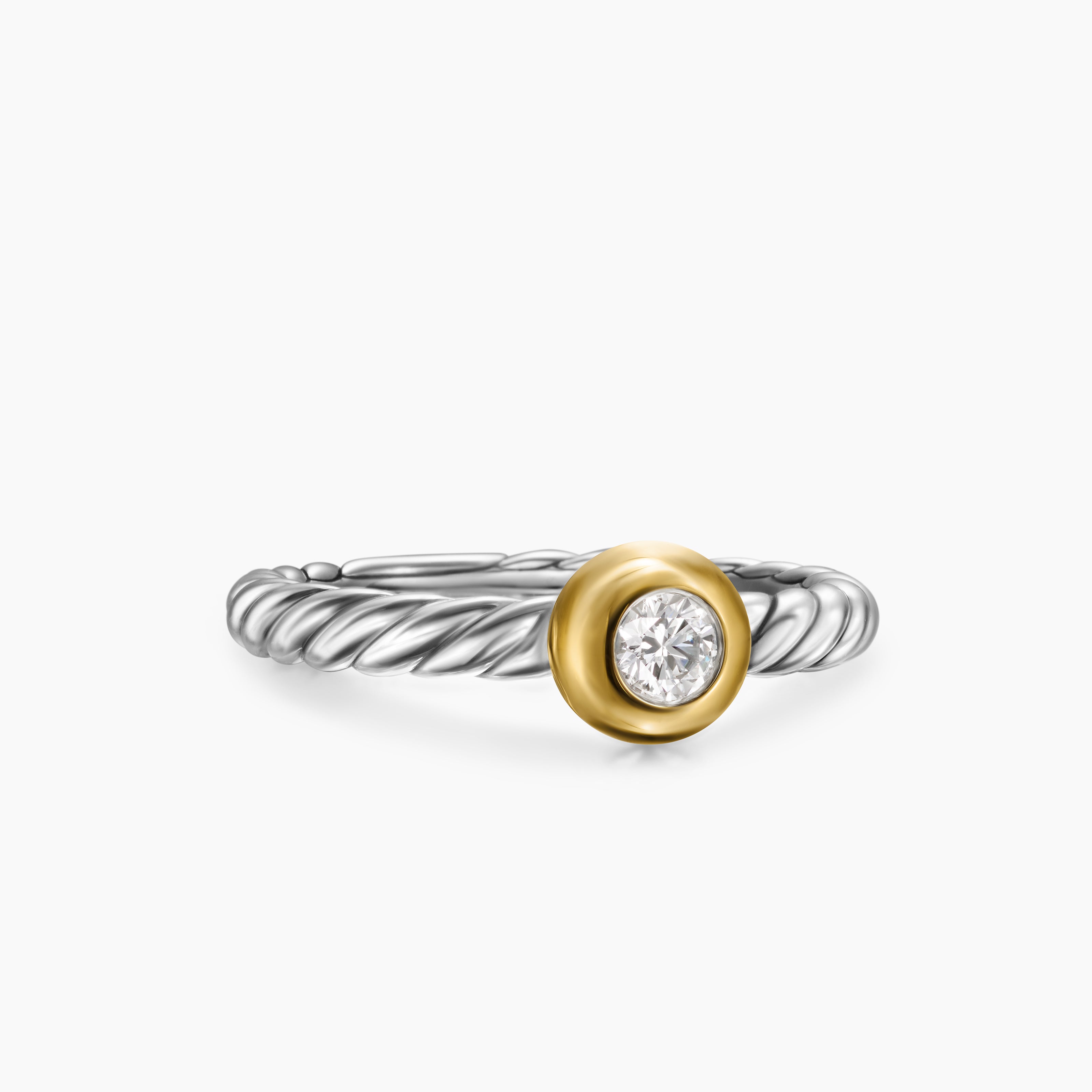 Womens Petite Cable Ring in Sterling Silver with 14K Yellow Gold and Center Diamond, 2.8mm