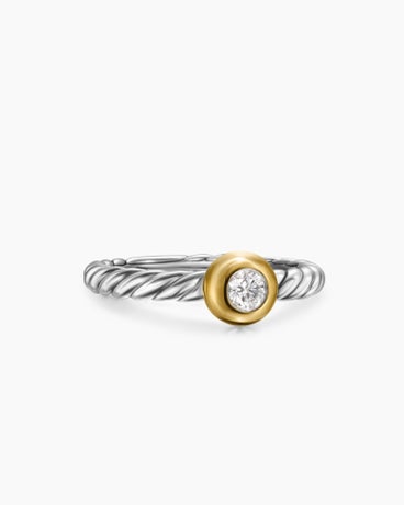 Petite Cable Ring in Sterling Silver with 14K Yellow Gold and Centre Diamond, 2.8mm