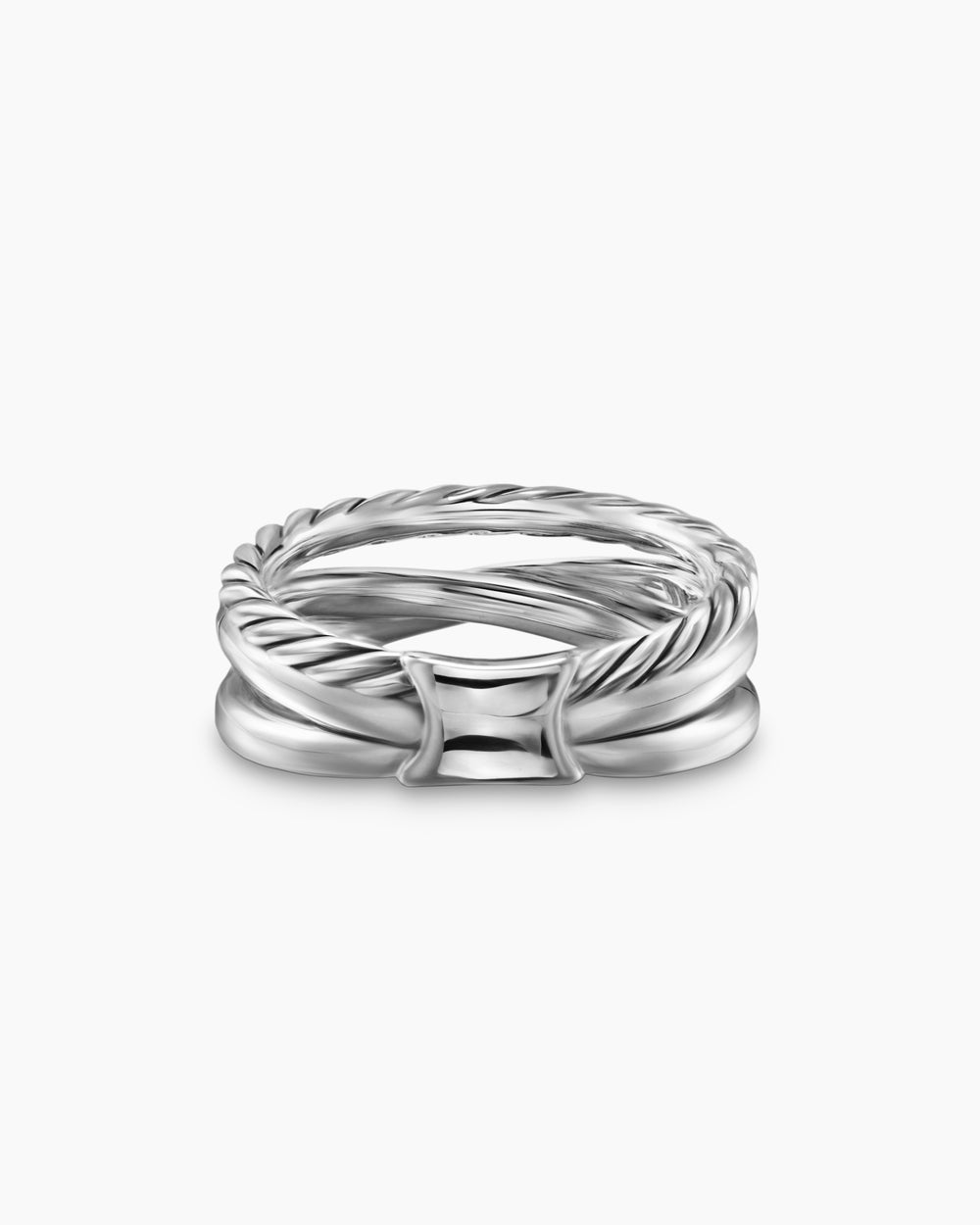 Womens Crossover Three Row Ring in Sterling Silver with 18K Yellow Gold and Diamonds, 7mm