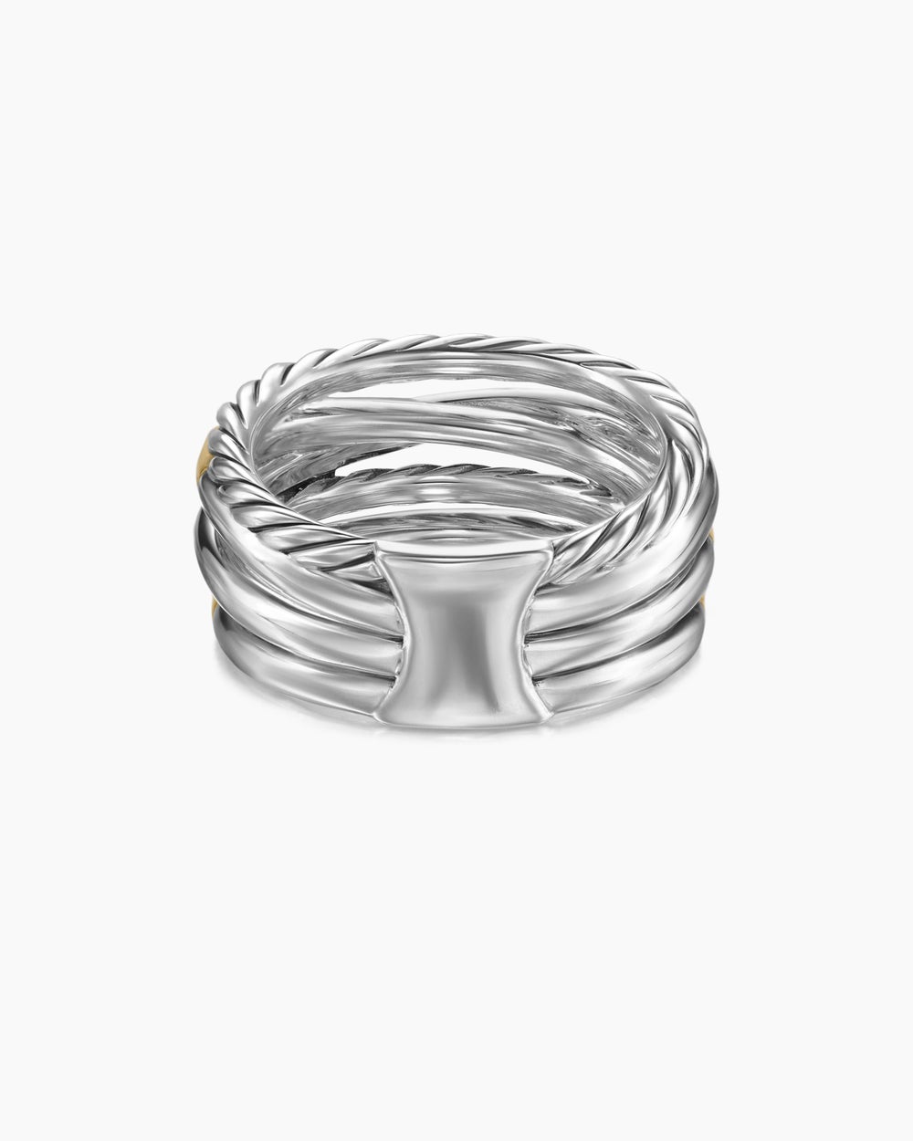 Womens Crossover Five Row Ring in Sterling Silver with 18ct Yellow Gold and Diamonds, 11mm