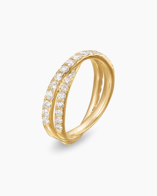 Womens Pavé Crossover Ring in 18K Yellow Gold with Diamonds, 6mm