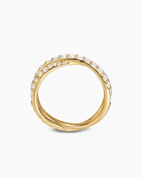 Womens Pavé Crossover Ring in 18K Yellow Gold with Diamonds, 6mm