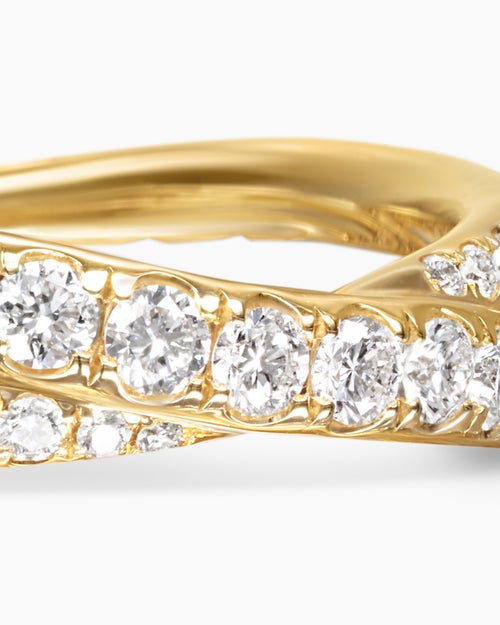 Womens Pavé Crossover Ring in 18K Yellow Gold with Diamonds, 6mm