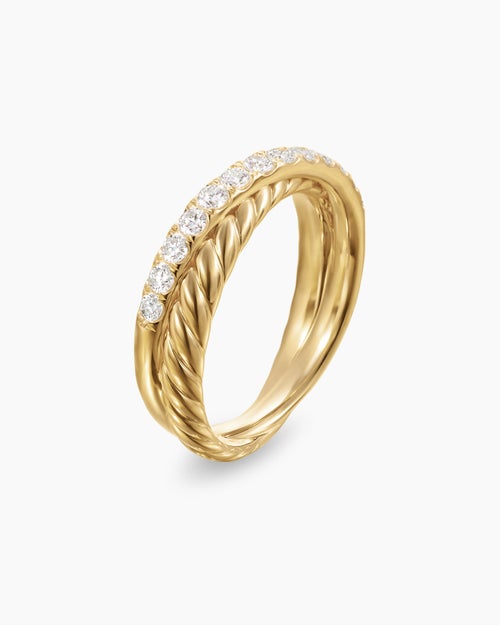 Womens Crossover Two Row Ring in 18K Yellow Gold with Diamonds, 5mm