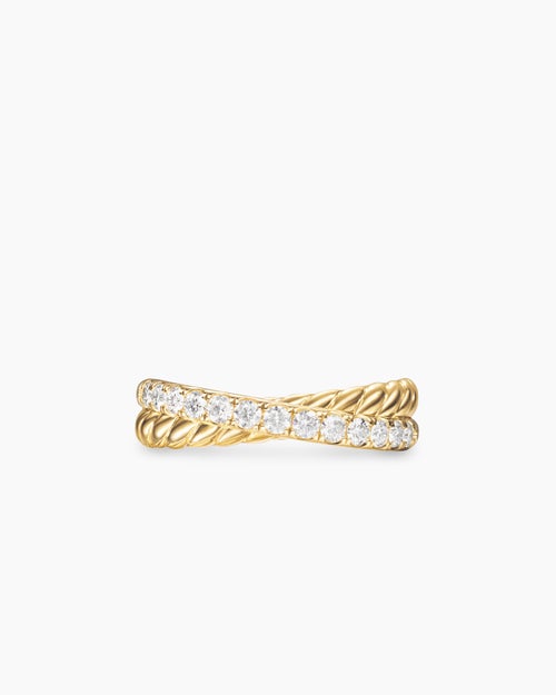 Womens Crossover Two Row Ring in 18K Yellow Gold with Diamonds, 5mm