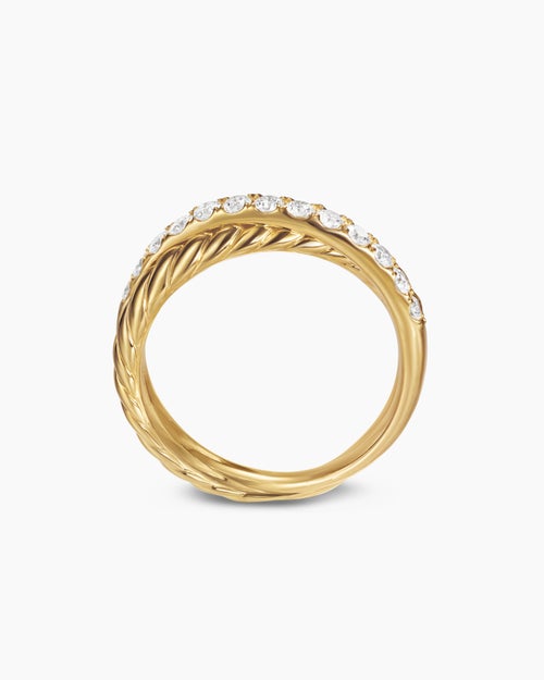 Womens Crossover Two Row Ring in 18K Yellow Gold with Diamonds, 5mm