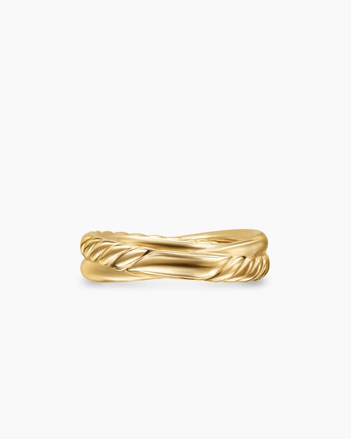 Womens Crossover Two Row Ring in 18K Yellow Gold with Diamonds, 5mm