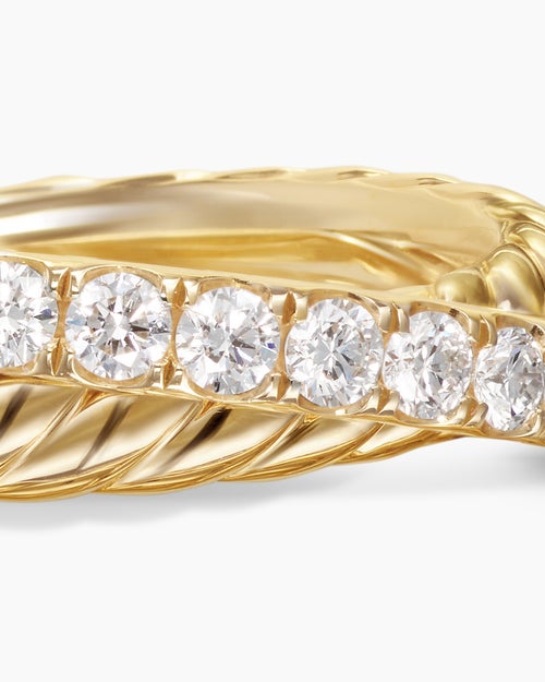 Womens Crossover Two Row Ring in 18K Yellow Gold with Diamonds, 5mm