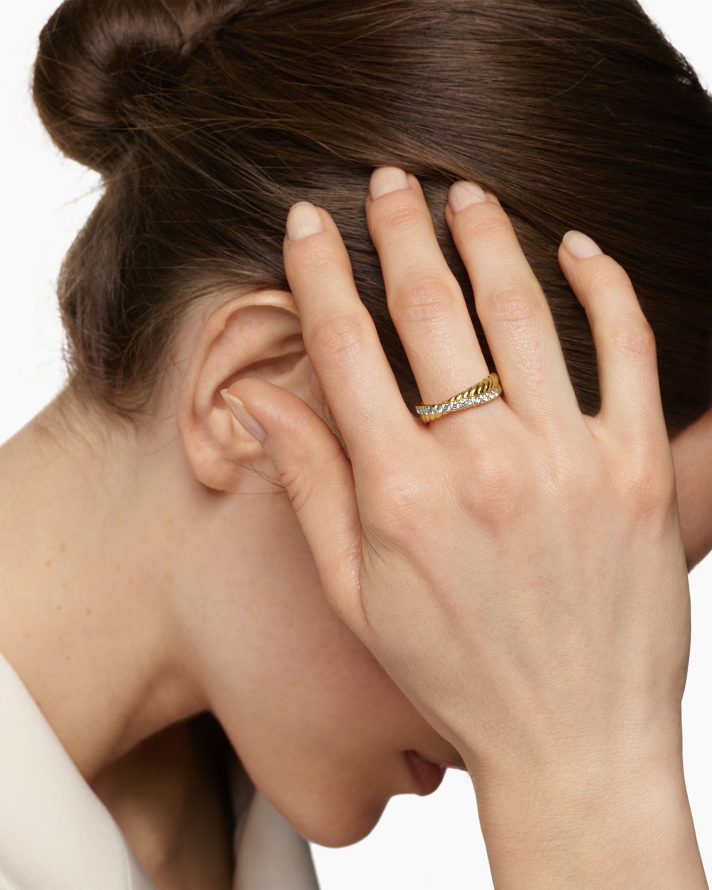 Womens Crossover Two Row Ring in 18ct Yellow Gold with Diamonds, 5mm
