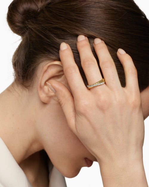 Womens Crossover Two Row Ring in 18K Yellow Gold with Diamonds, 5mm