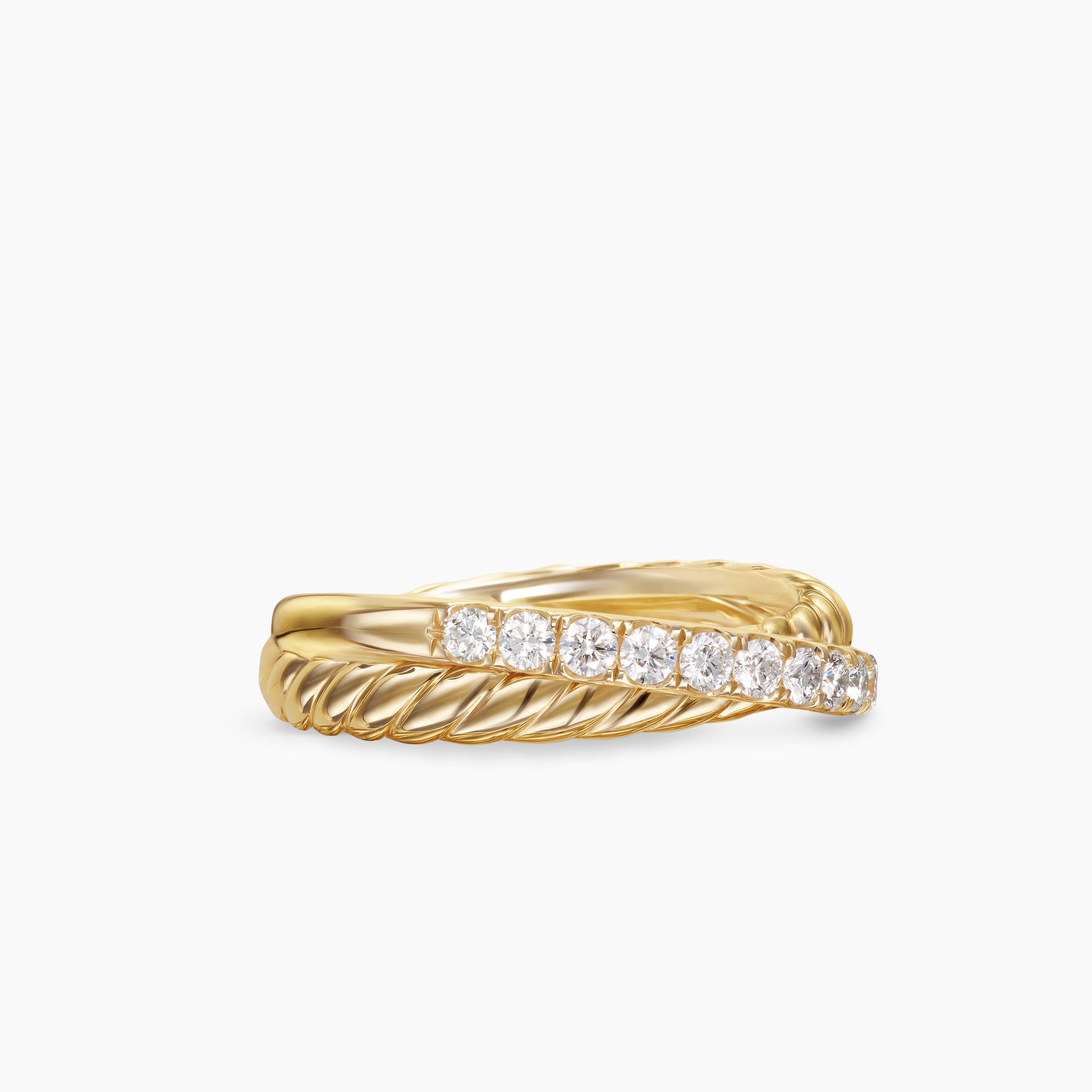 Womens Crossover Two Row Ring in 18K Yellow Gold with Diamonds, 5mm