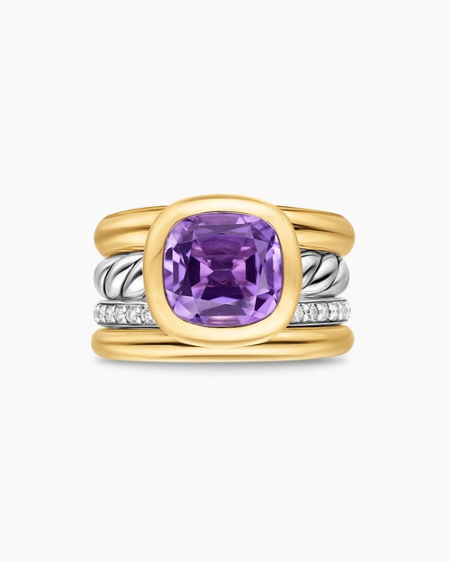 Womens DY Mercer Color Four Row Stone Ring in Sterling Silver with 18K Yellow Gold and Diamonds, 14mm
