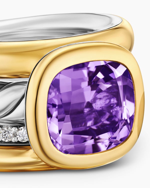 DY Mercer Color Four Row Stone Ring in Sterling Silver with 18K Yellow Gold and Diamonds, 14mm