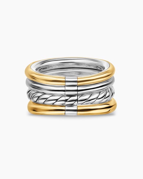 Womens DY Mercer Color Four Row Stone Ring in Sterling Silver with 18K Yellow Gold and Diamonds, 14mm