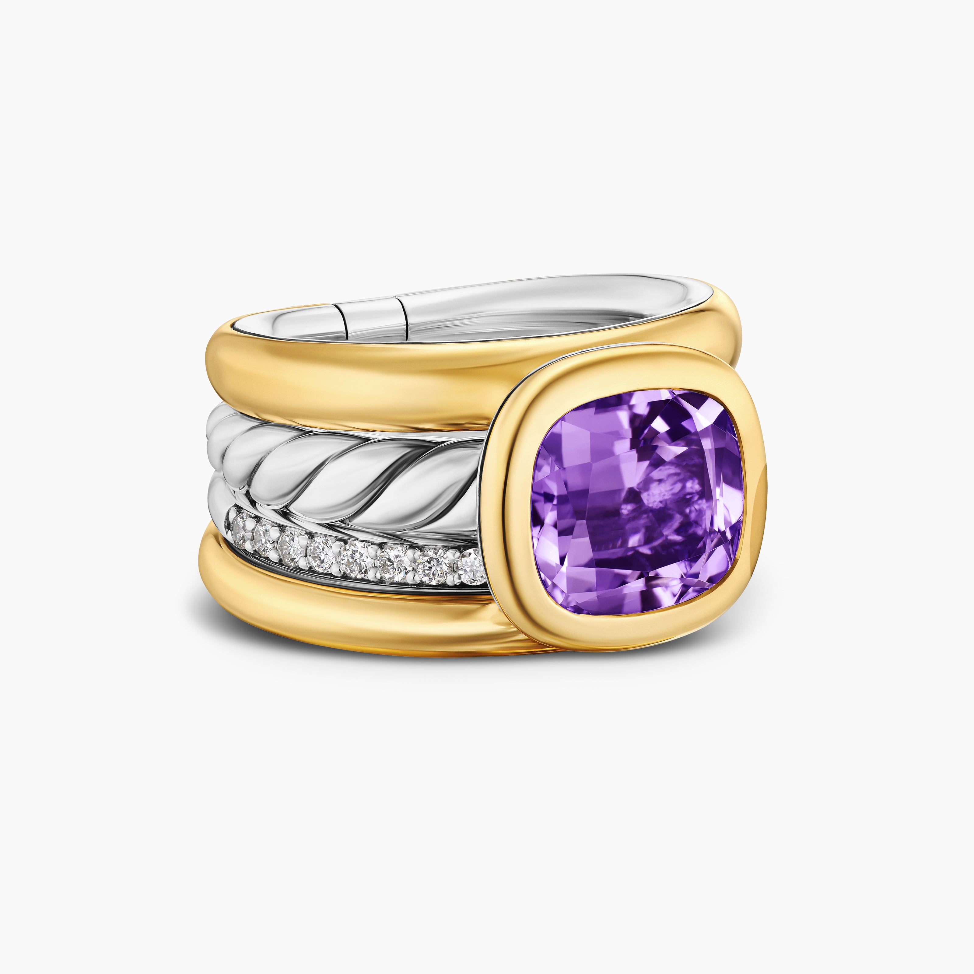 Womens DY Mercer Color Four Row Stone Ring in Sterling Silver with 18K Yellow Gold and Diamonds, 14mm