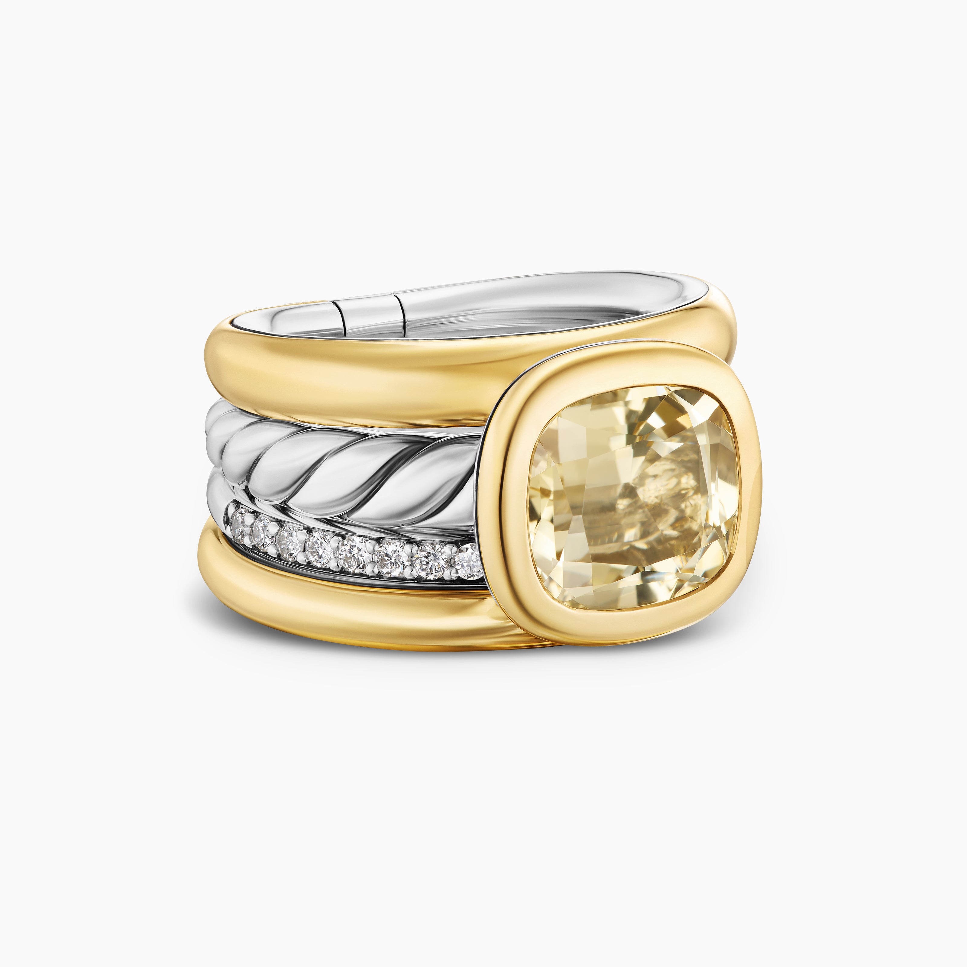 Womens DY Mercer Color Four Row Stone Ring in Sterling Silver with 18K Yellow Gold and Diamonds, 14mm