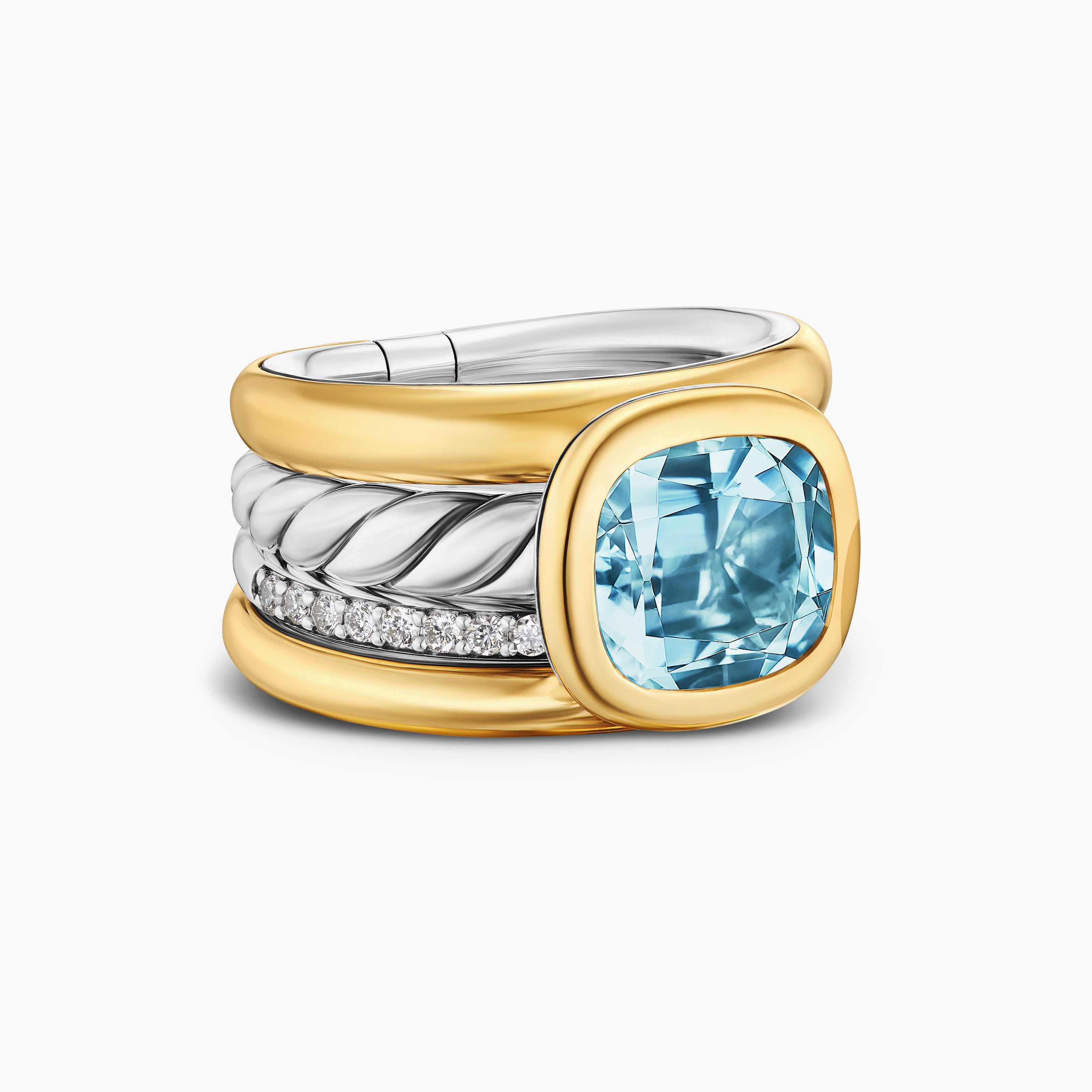 Womens DY Mercer Color Four Row Stone Ring in Sterling Silver with 18K Yellow Gold and Diamonds, 14mm