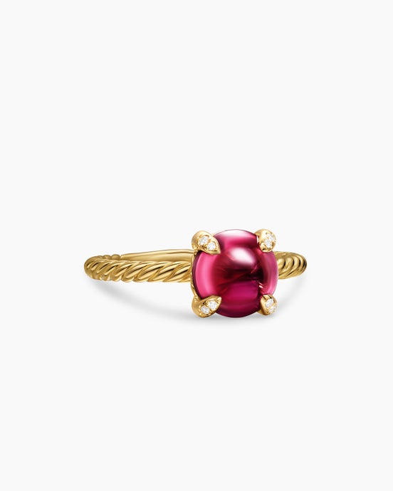 Petite Chatelaine® Ring in 18K Yellow Gold with Rhodolite Garnet and Diamonds, 8mm