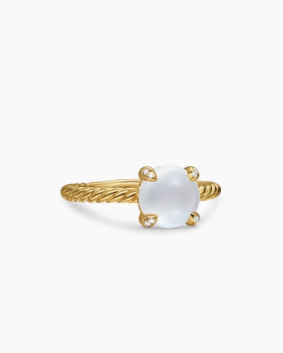 Petite Chatelaine® Ring in 18K Yellow Gold with Blue Moonstone and Diamonds, 8mm