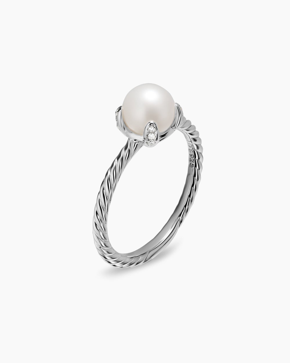Bague classique avec perle en argent sterling avec diamants, 2 mm femmes