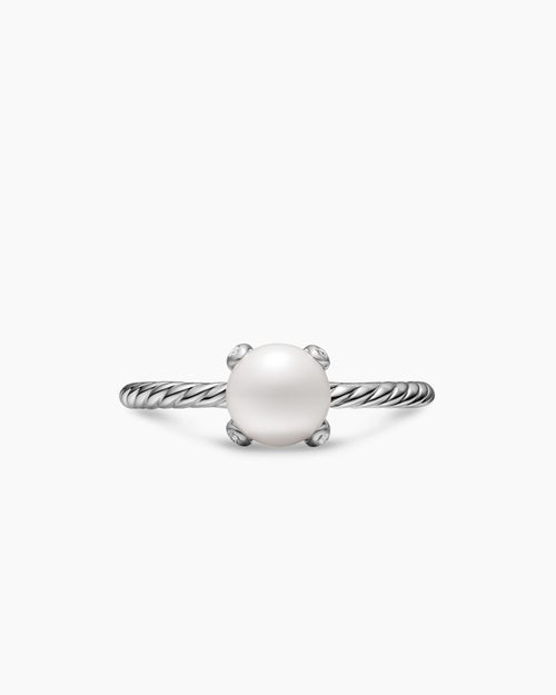 Womens Pearl Classics Ring in Sterling Silver with Diamonds, 2mm