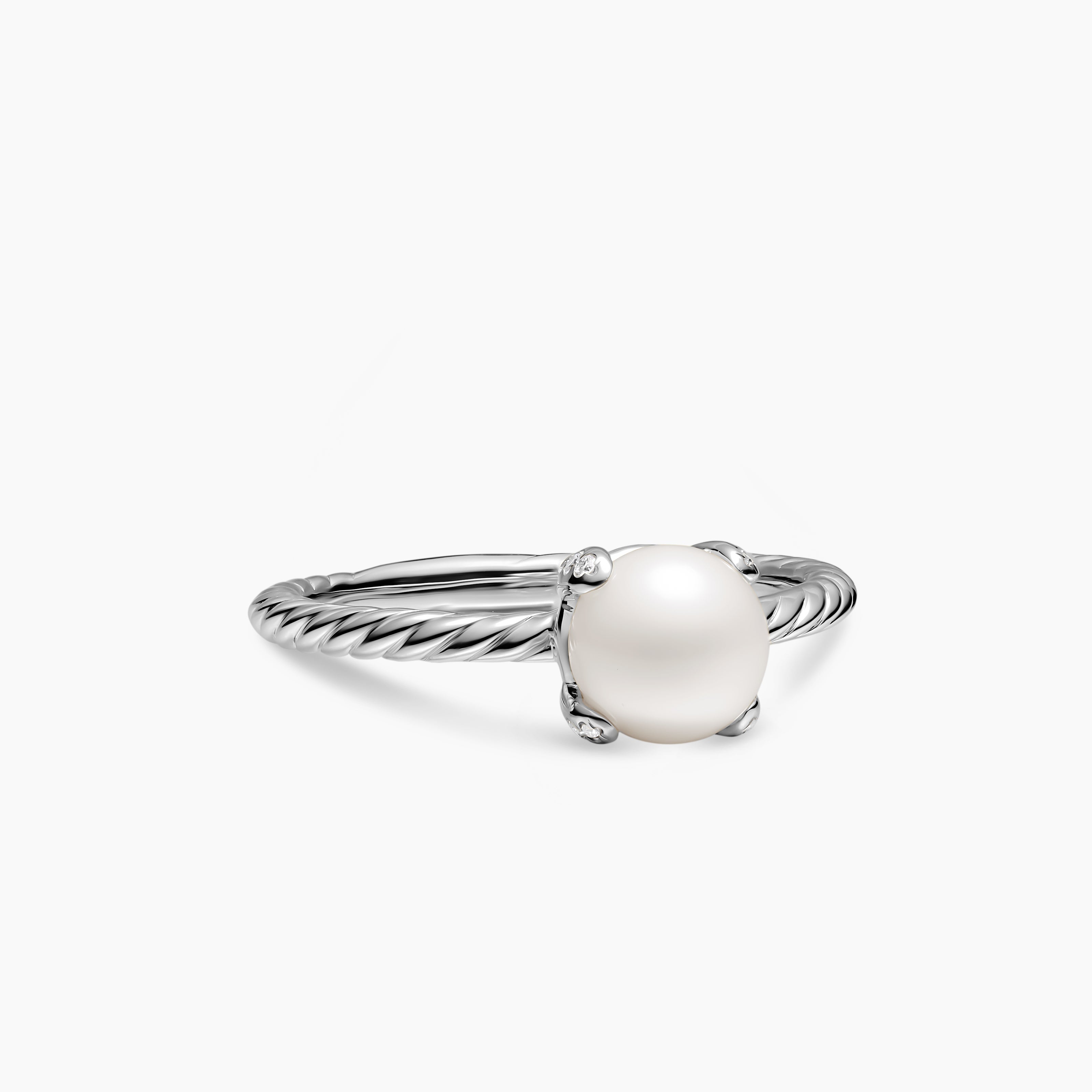 Womens Pearl Classics Ring in Sterling Silver with Diamonds, 2mm
