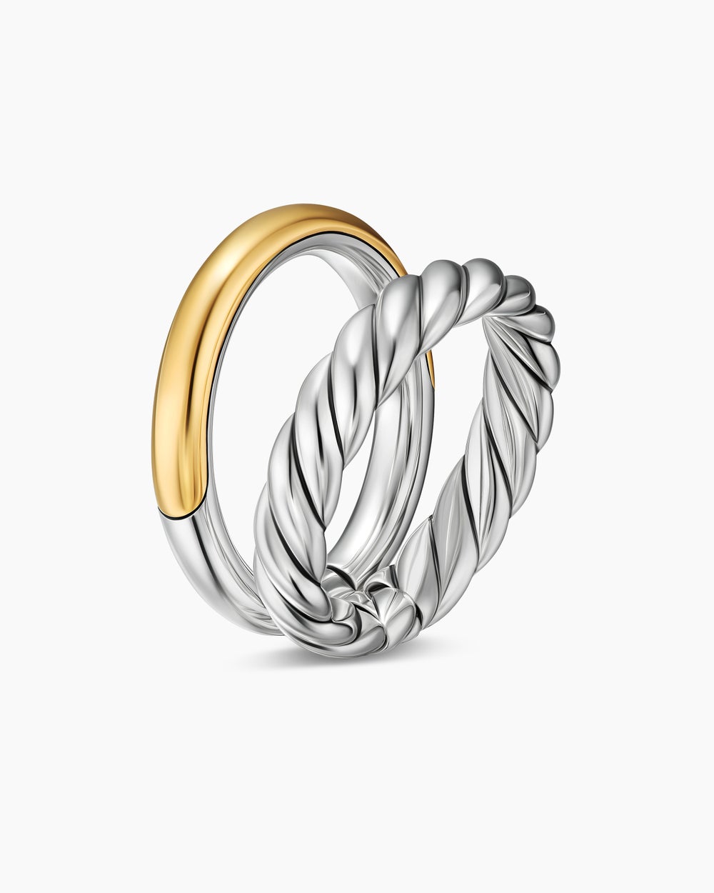 Womens DY Mercer Two Row Ring in Sterling Silver with 18ct Yellow Gold, 8mm