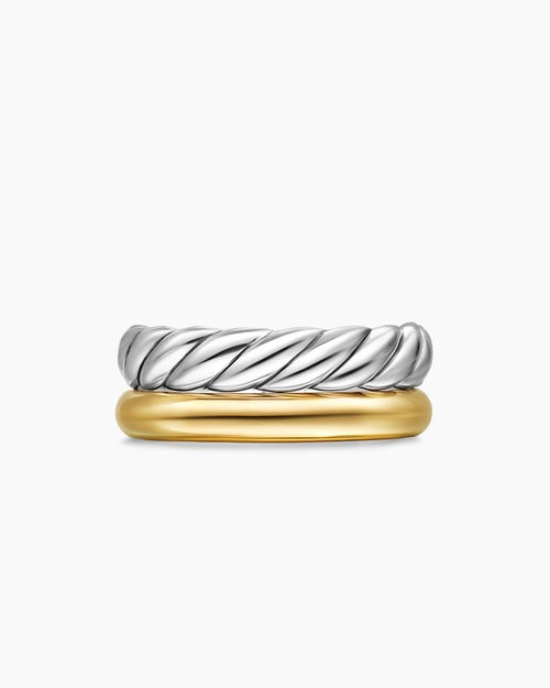 Womens DY Mercer® Two Row Ring in Sterling Silver with 18K Yellow Gold, 8mm