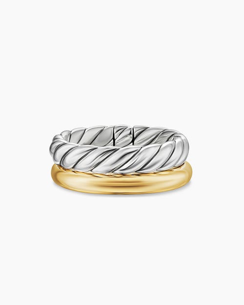 Womens DY Mercer Two Row Ring in Sterling Silver with 18K Yellow Gold, 8mm