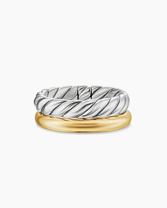 DY Mercer® Two Row Ring in Sterling Silver with 18ct Yellow Gold, 8mm
