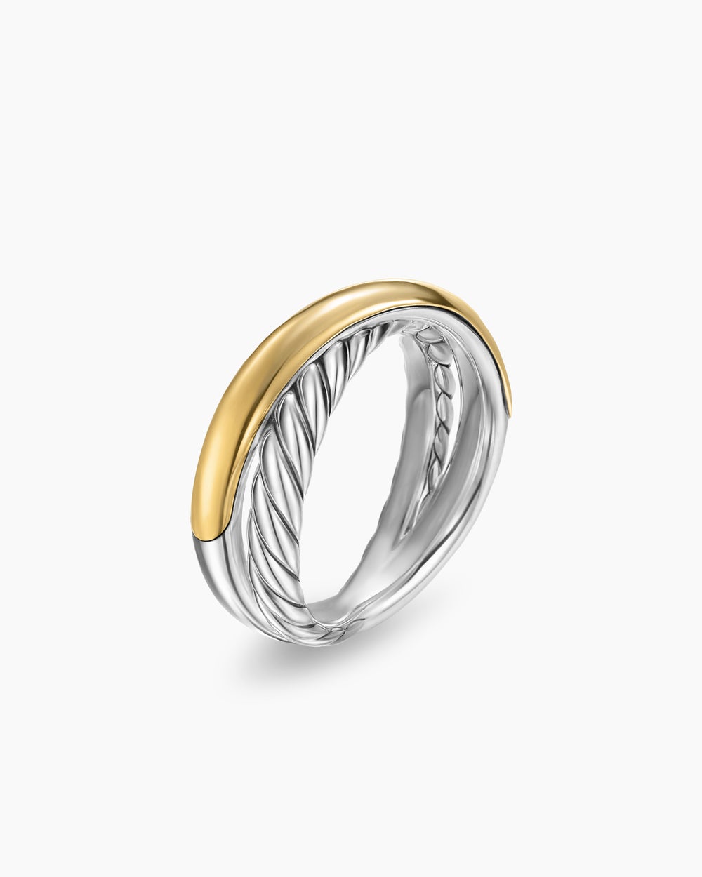 Womens Crossover Two Row Ring in Sterling Silver with 14ct Yellow Gold, 7.4mm
