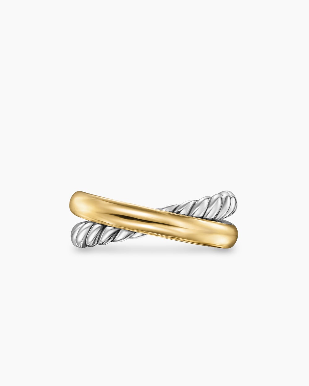 Womens Crossover Two Row Ring in Sterling Silver with 14ct Yellow Gold, 7.4mm