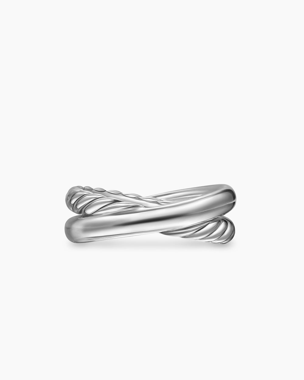 Womens Crossover Two Row Ring in Sterling Silver with 14ct Yellow Gold, 7.4mm