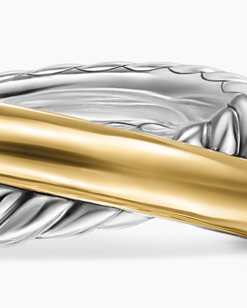 Womens Crossover Two Row Ring in Sterling Silver with 14K Yellow Gold, 7.4mm