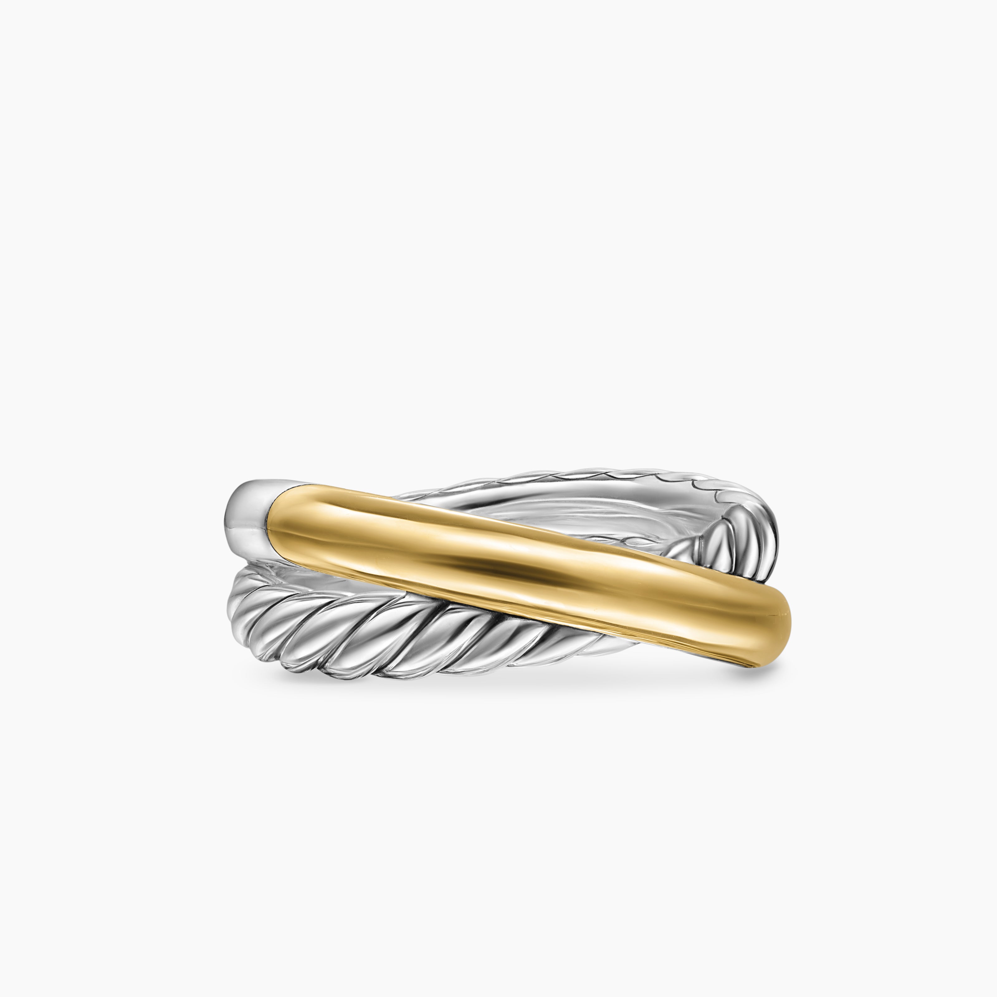 Womens Crossover Two Row Ring in Sterling Silver with 14K Yellow Gold, 7.4mm