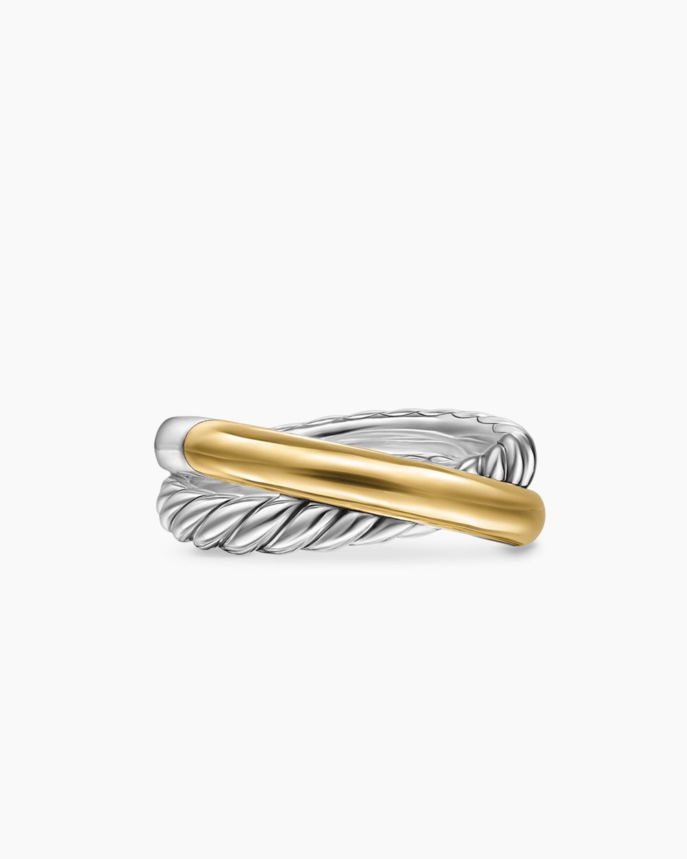 Womens Crossover Two Row Ring in Sterling Silver with 14ct Yellow Gold, 7.4mm