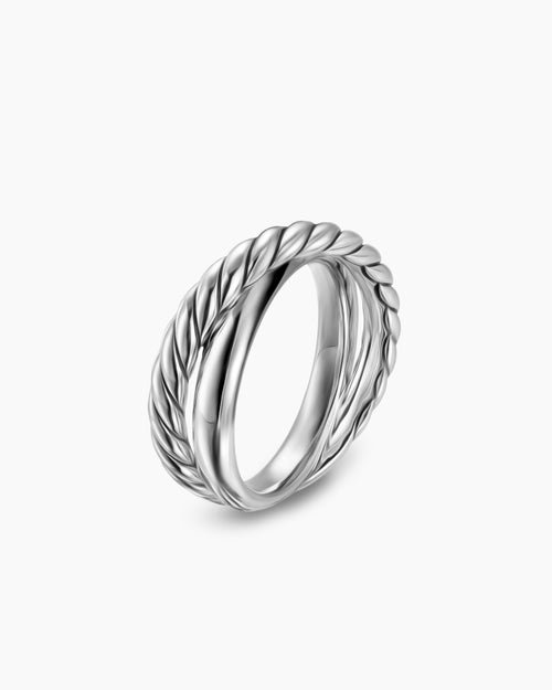 Womens Crossover Two Row Ring in Sterling Silver, 7.4mm