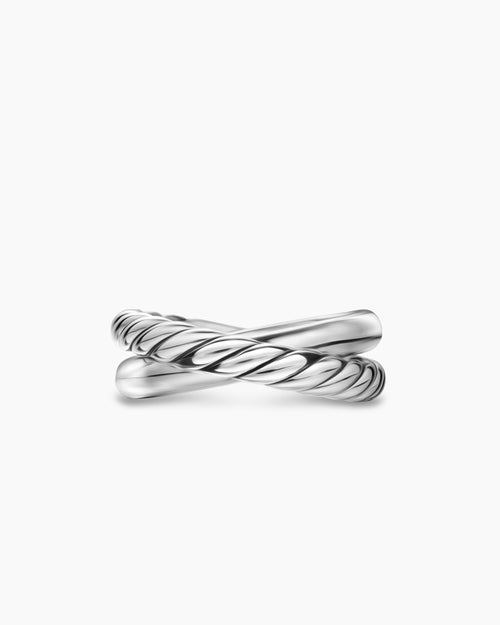 Womens Crossover Two Row Ring in Sterling Silver, 7.4mm