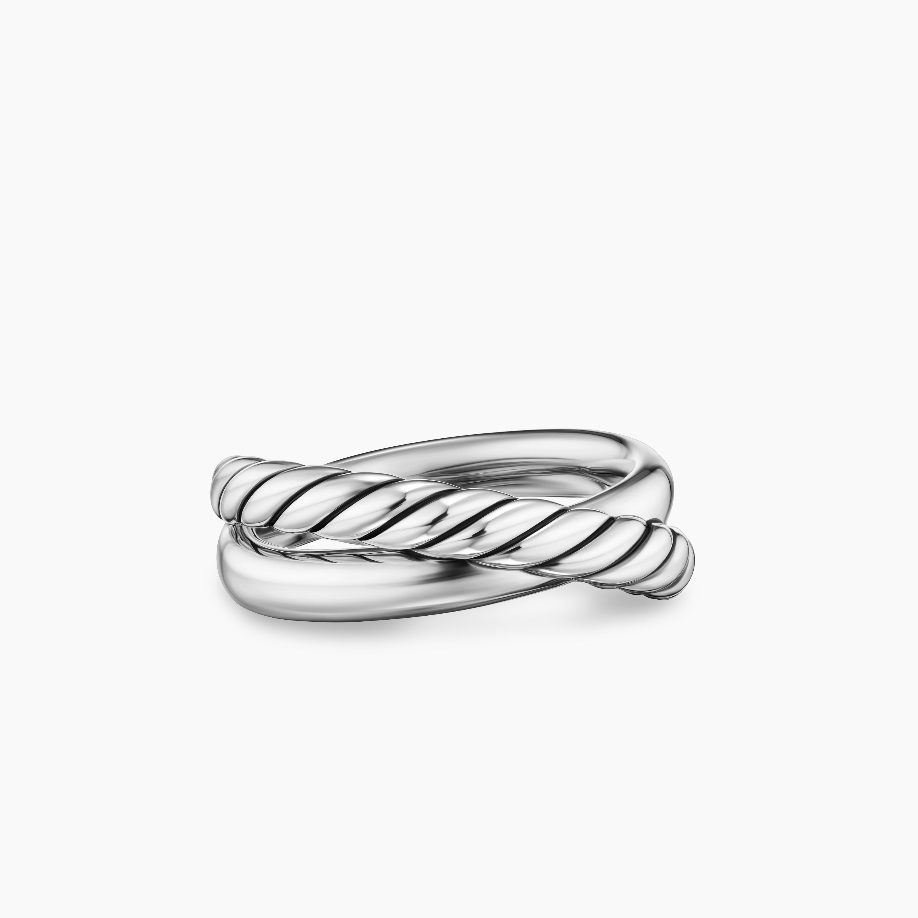 Womens Crossover Two Row Ring in Sterling Silver, 7.4mm