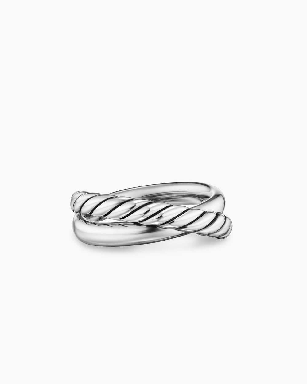 Womens Crossover Two Row Ring in Sterling Silver, 7.4mm