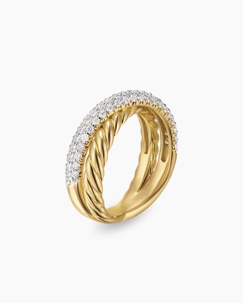 Womens Crossover Two Row Ring in 18K Yellow Gold with Diamonds, 7.4mm
