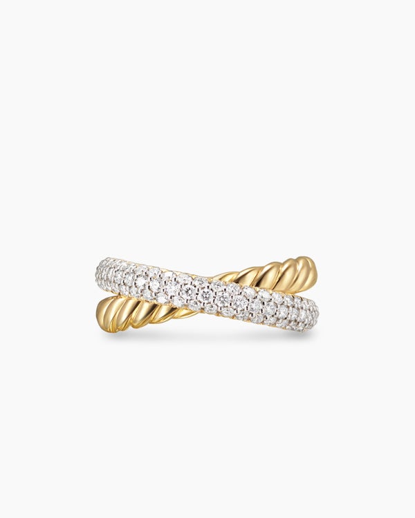 Crossover Two Row Ring in 18K Yellow Gold with Diamonds, 7.4mm