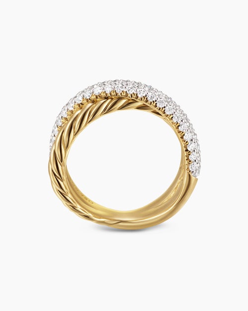 Womens Crossover Two Row Ring in 18K Yellow Gold with Diamonds, 7.4mm