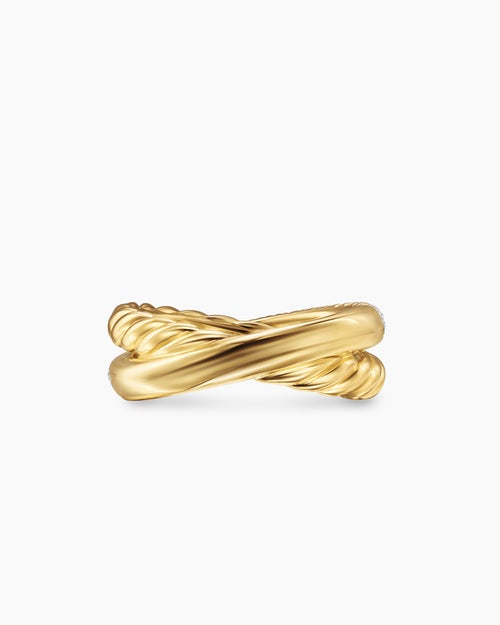 Womens Crossover Two Row Ring in 18K Yellow Gold with Diamonds, 7.4mm