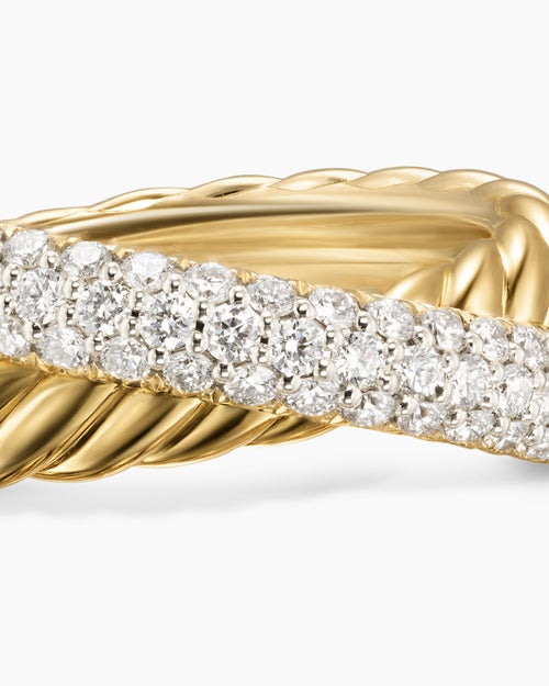 Womens Crossover Two Row Ring in 18K Yellow Gold with Diamonds, 7.4mm