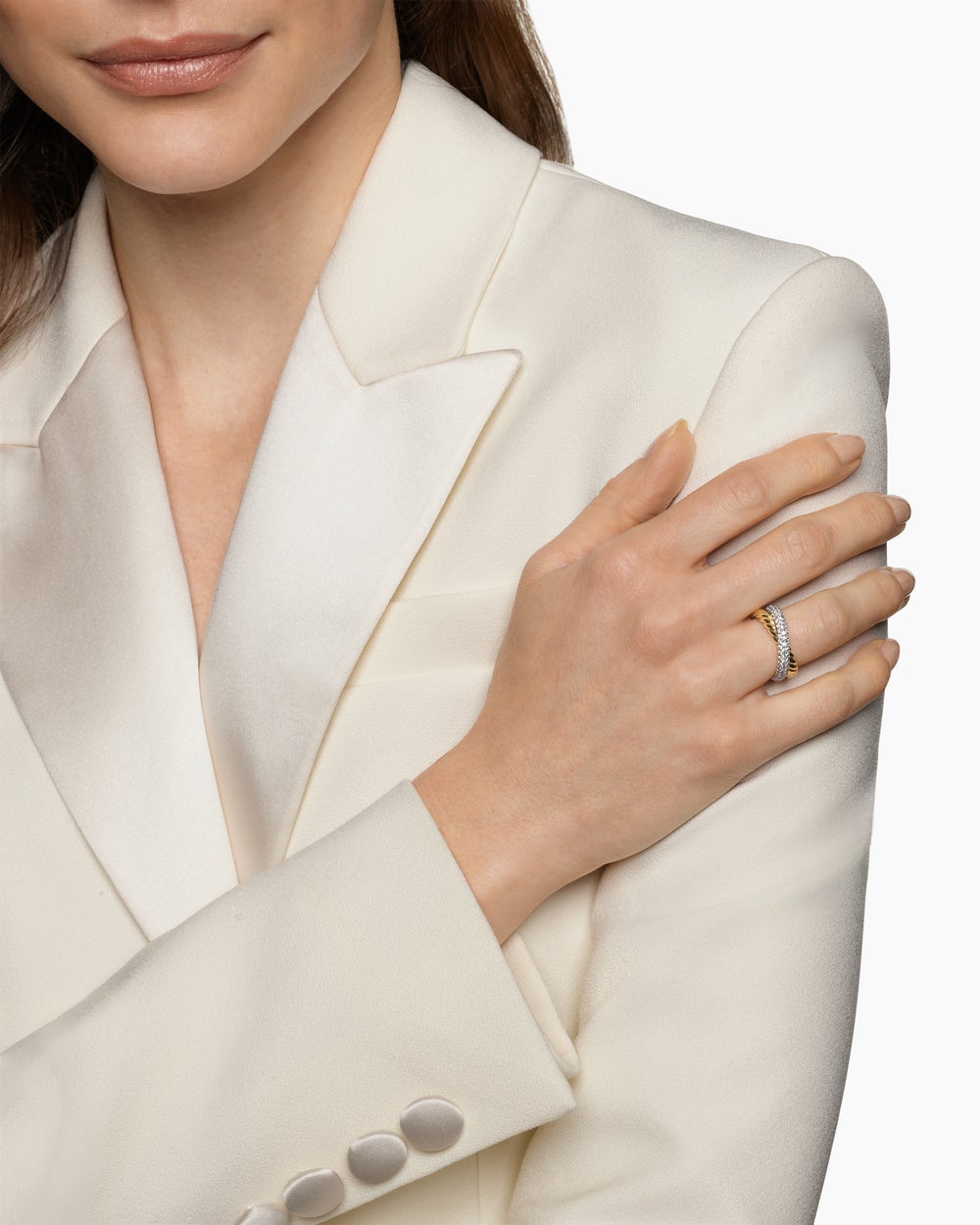 Bague à deux rangs Crossover or jaune 18 carats avec diamants, 7,4 mm femmes